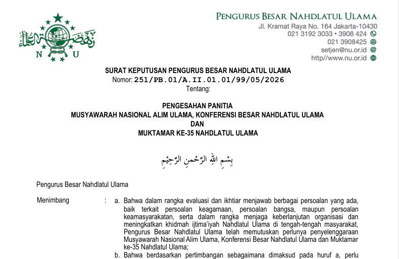 SUSUNAN LENGKAP PANITIA MUSYAWARAH NASIONAL ALIM ULAMA, KONFERENSI BESAR NAHDLATUL ULAMA DAN MUKTAMAR KE-35 NAHDLATUL ULAMA